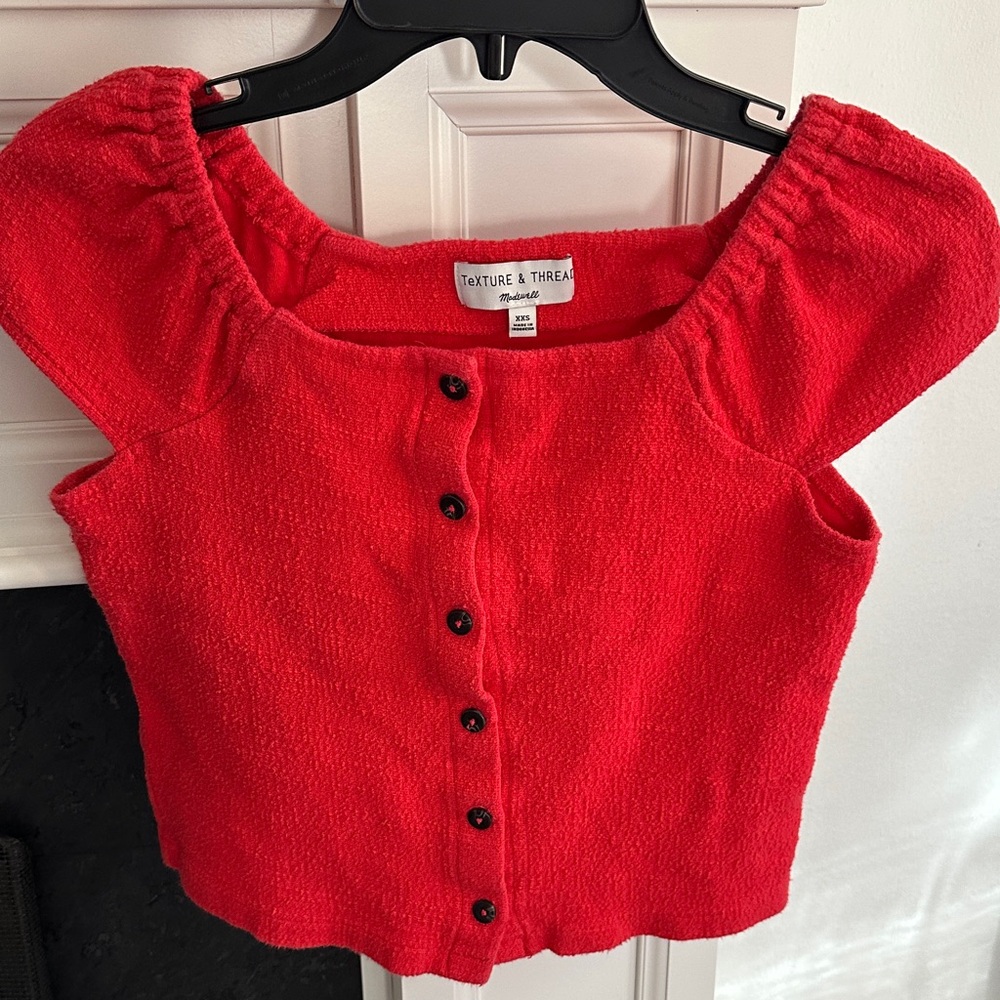 Madewell XXS Red Textured Button-Up Shirt